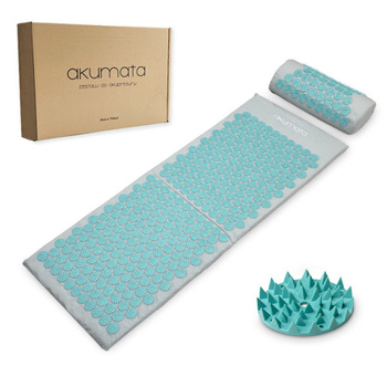 Lange Akumata – Polnische Akupressurmatte mit Kissen – Grau und Minze
