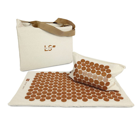 Akupressurmatte mit Kissen Line Sport ECO – Baumwolle natur-gold