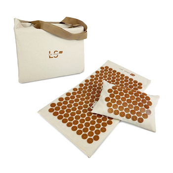 Akupressurmatte mit Kissen Line Sport ECO – Baumwolle natur-gold