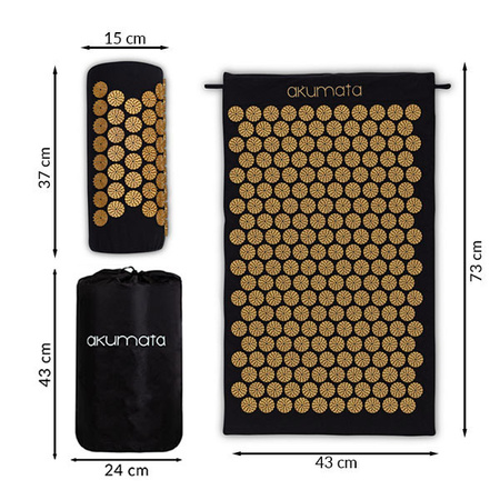 Akumata – Polnische Akupressurmatte mit Kissen – Schwarz und Gold