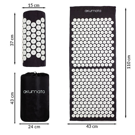 Lange Akumata – Polnische Akupressurmatte mit Kissen – schwarz und weiß