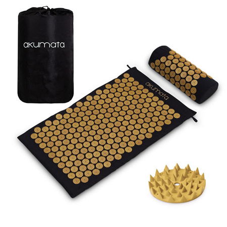 Akumata – Polnische Akupressurmatte mit Kissen – Schwarz und Gold