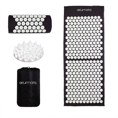 Lange Akumata – Polnische Akupressurmatte mit Kissen – schwarz und weiß